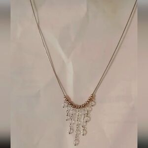 Vintage 925 Sterling Silver Beaded Dangling Design white Crystals Necklace